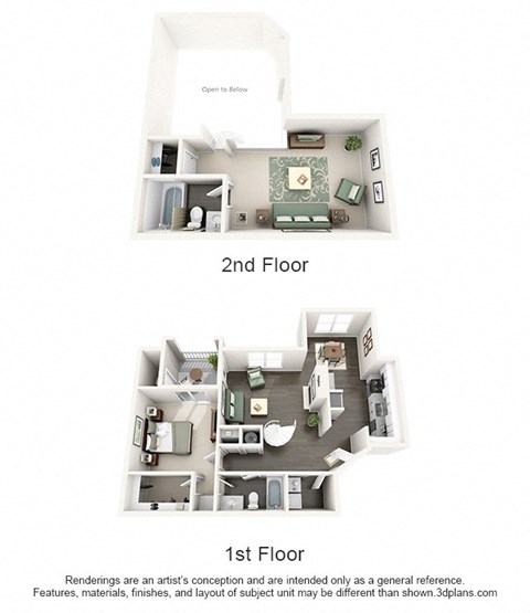 Floor plan for 1 bed, 2 baths, 1019 sqft